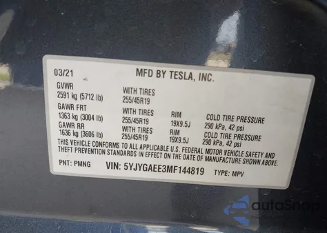 2021 Tesla Model Y Long Range Dual Motor All-Wheel Drive from USA, damaged, VIN 5YJYGAEE3MF144819